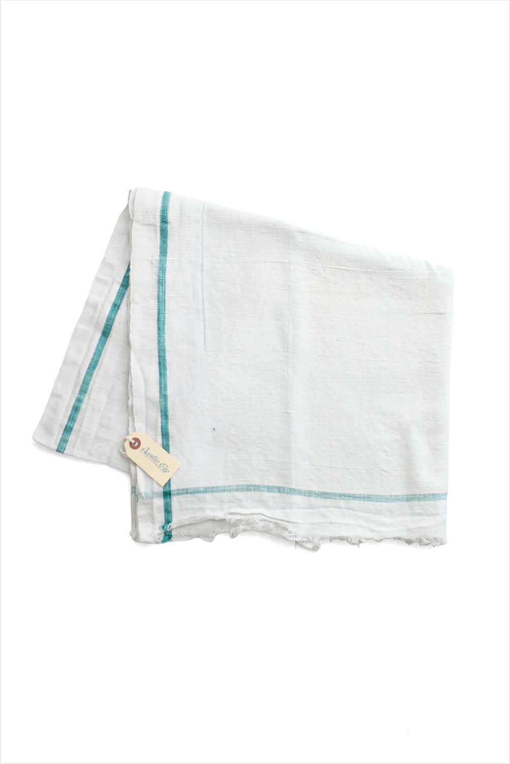 White Towel Large Teal Stripe