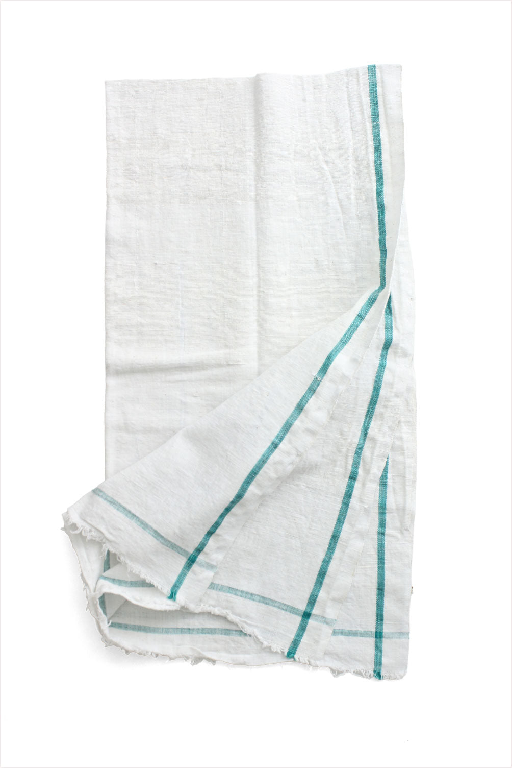 White Towel Large Teal Stripe
