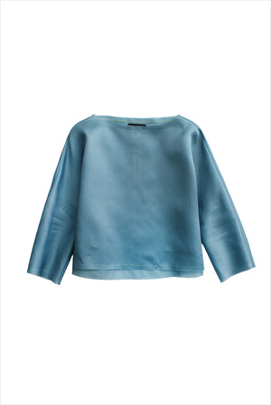 Louiza Babouryan Silk Satin Organza Top Teal