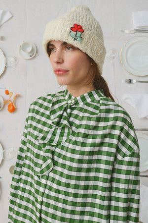 Mii Hand Embroidered Knitted Bonnet Off White