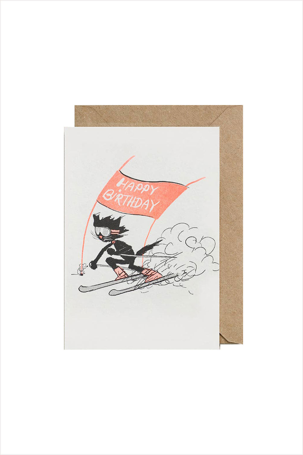 Skiing Cat Birthday Card