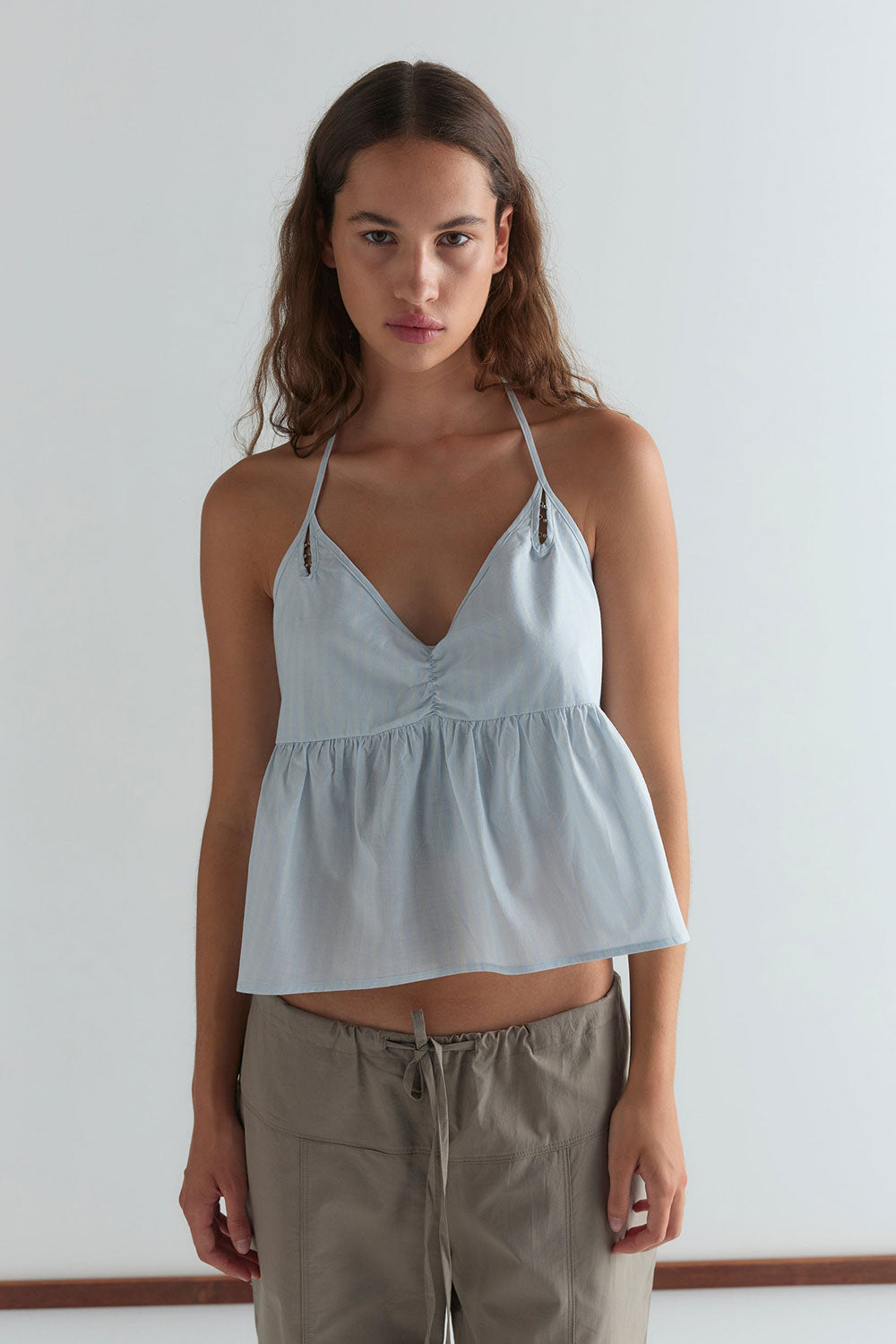 Deiji Studios Keyhole Halter Top Powder Blue Stripe