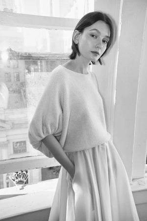 Louiza Babouryan Cashmere Merino Puff Sleeve Sweater Black
