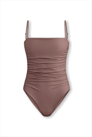 Belle Anna Ruched Maillot One-Piece Swimsuit Taupe
