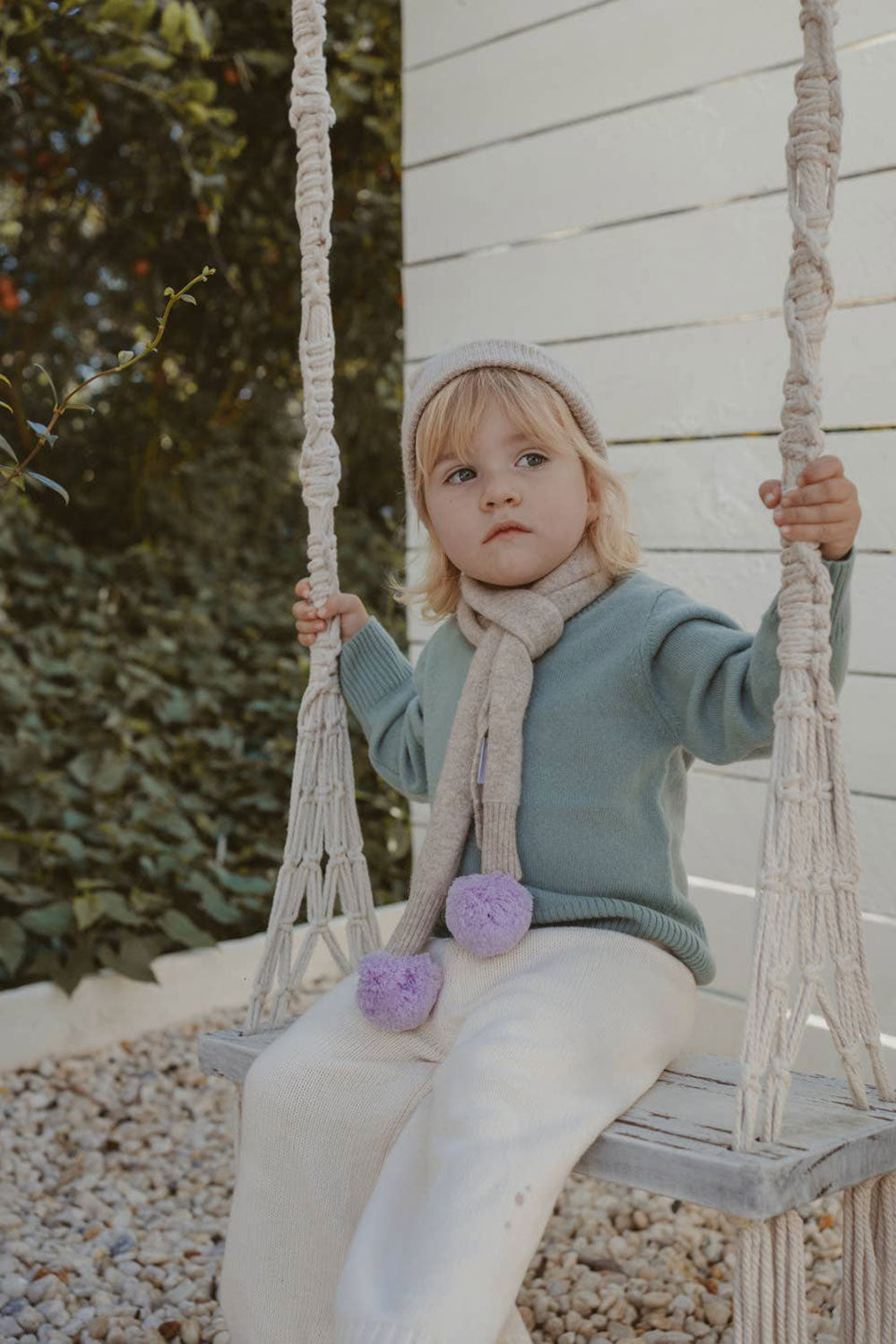 Cashmere Kids Pom Pom Scarf Toast