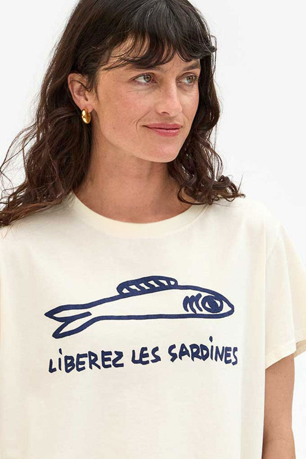 Clare V Liberez les Sardines Linen Tee Cream
