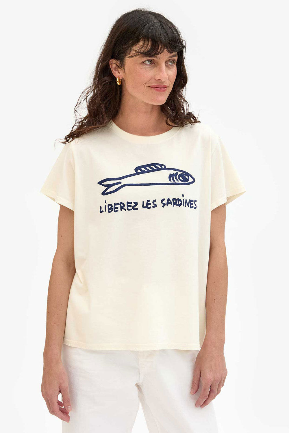 Clare V Liberez les Sardines Linen Tee Cream