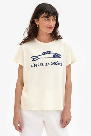 Clare V Liberez les Sardines Linen Tee Cream