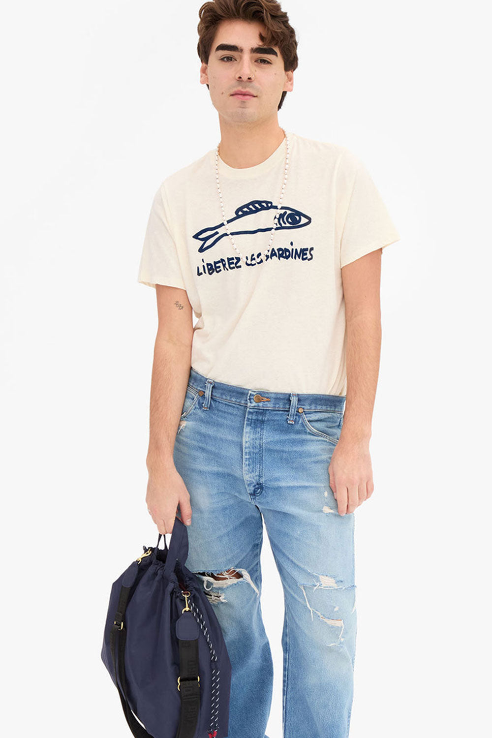 Clare V Liberez les Sardines Linen Tee Cream