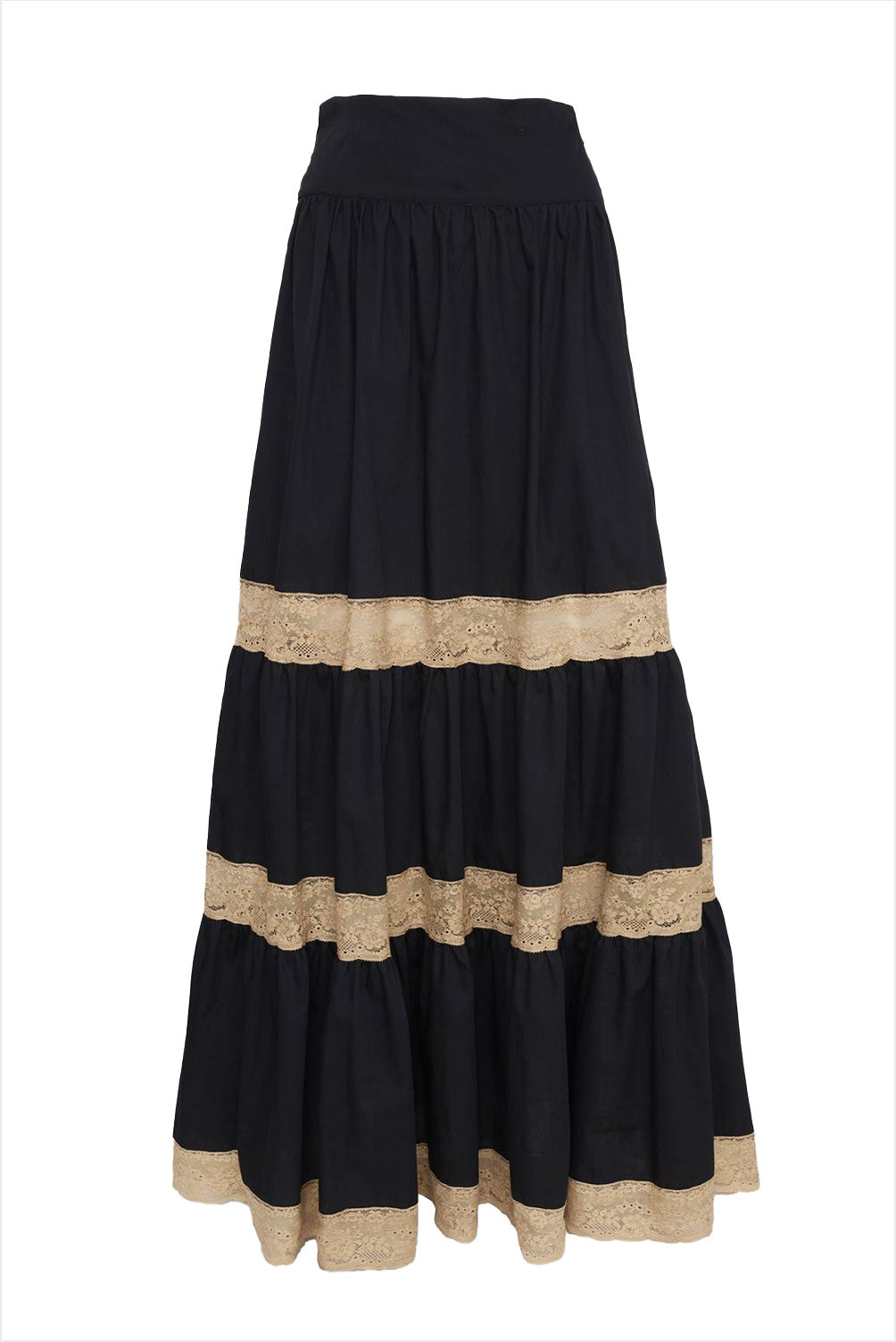 Loretta Caponi Violetta Skirt Black Cotton &amp; Beige Lace