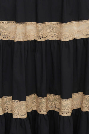 Loretta Caponi Violetta Skirt Black Cotton & Beige Lace