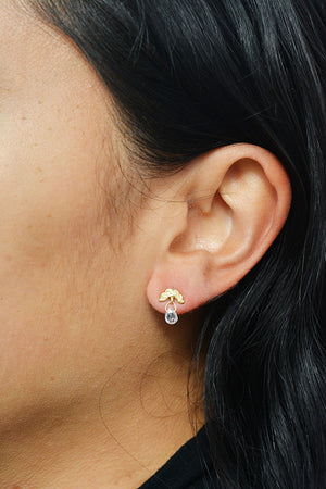 Twisted Cresent Drop Studs White Topaz And 18k Gold