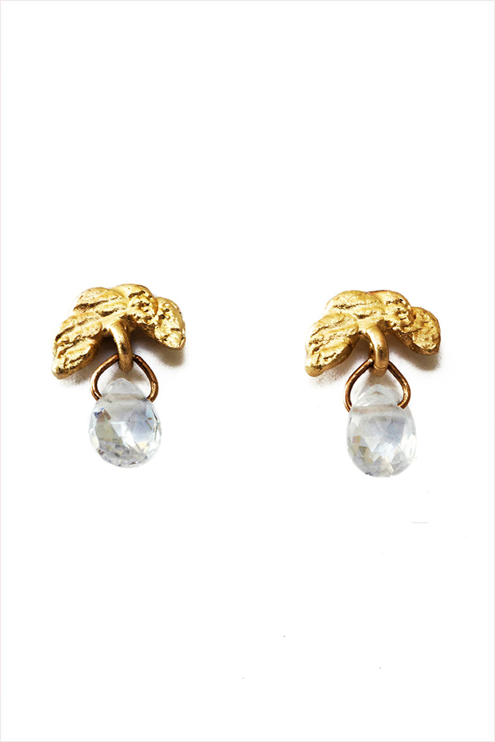 Twisted Crescent Drop Studs White Topaz And 18k Gold