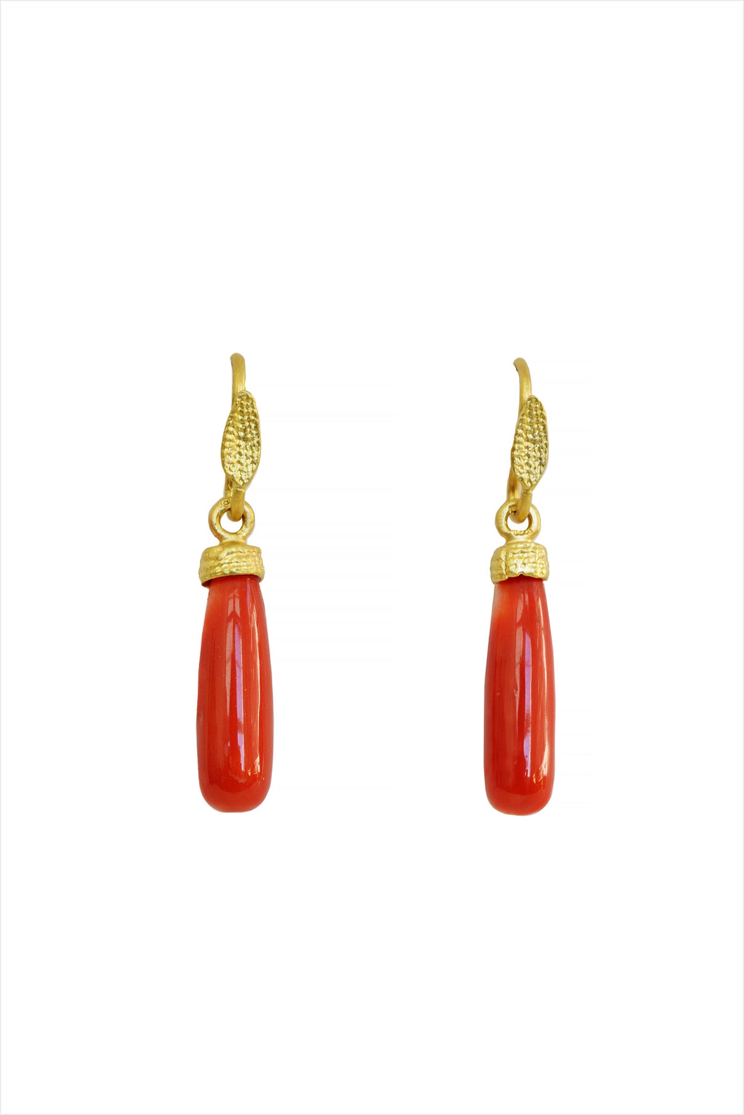 Italian Red Coral Long Drop Dangle Earrings | Eredi Jovon Venice