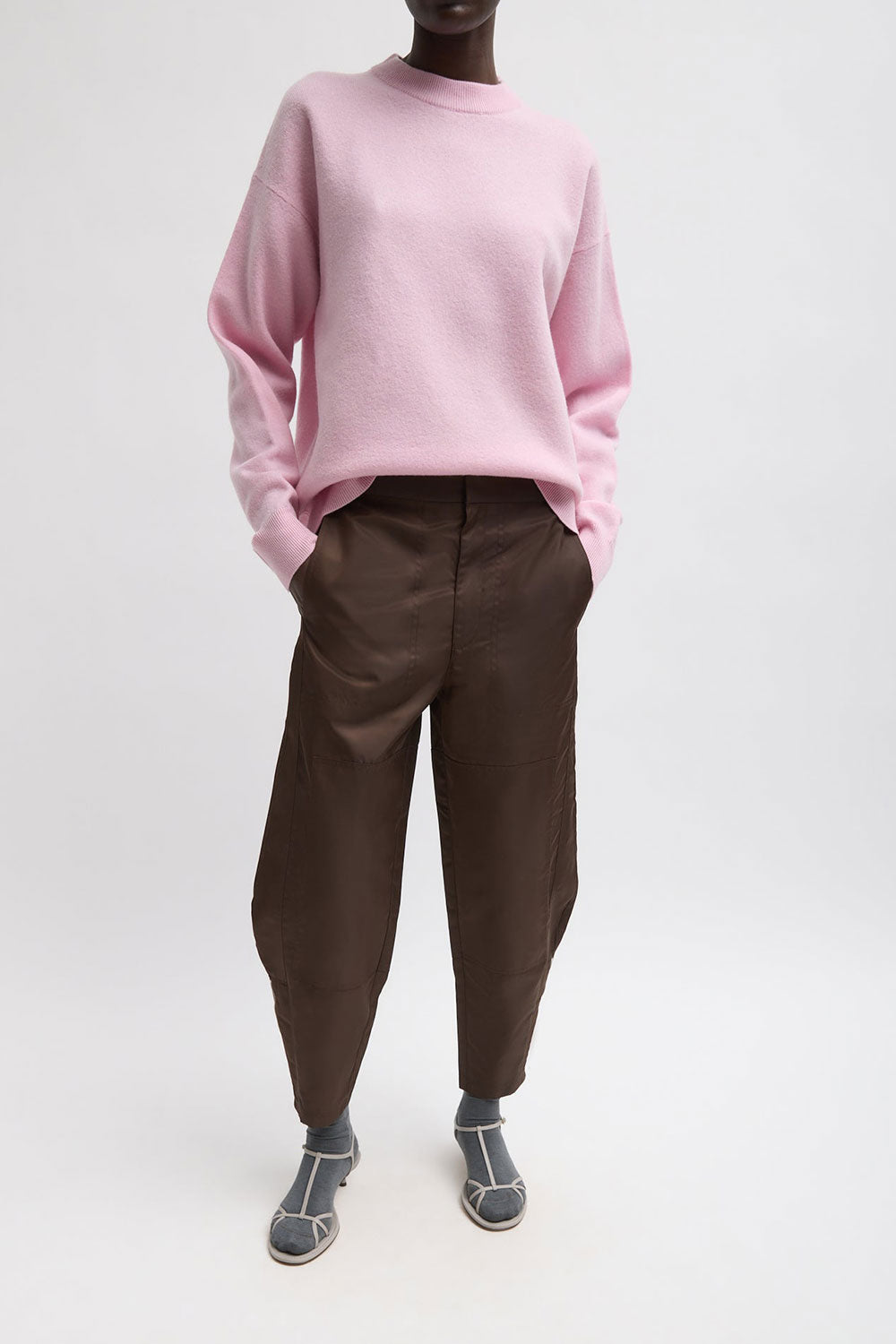 Tibi Wool Crewneck Easy Pullover Pink