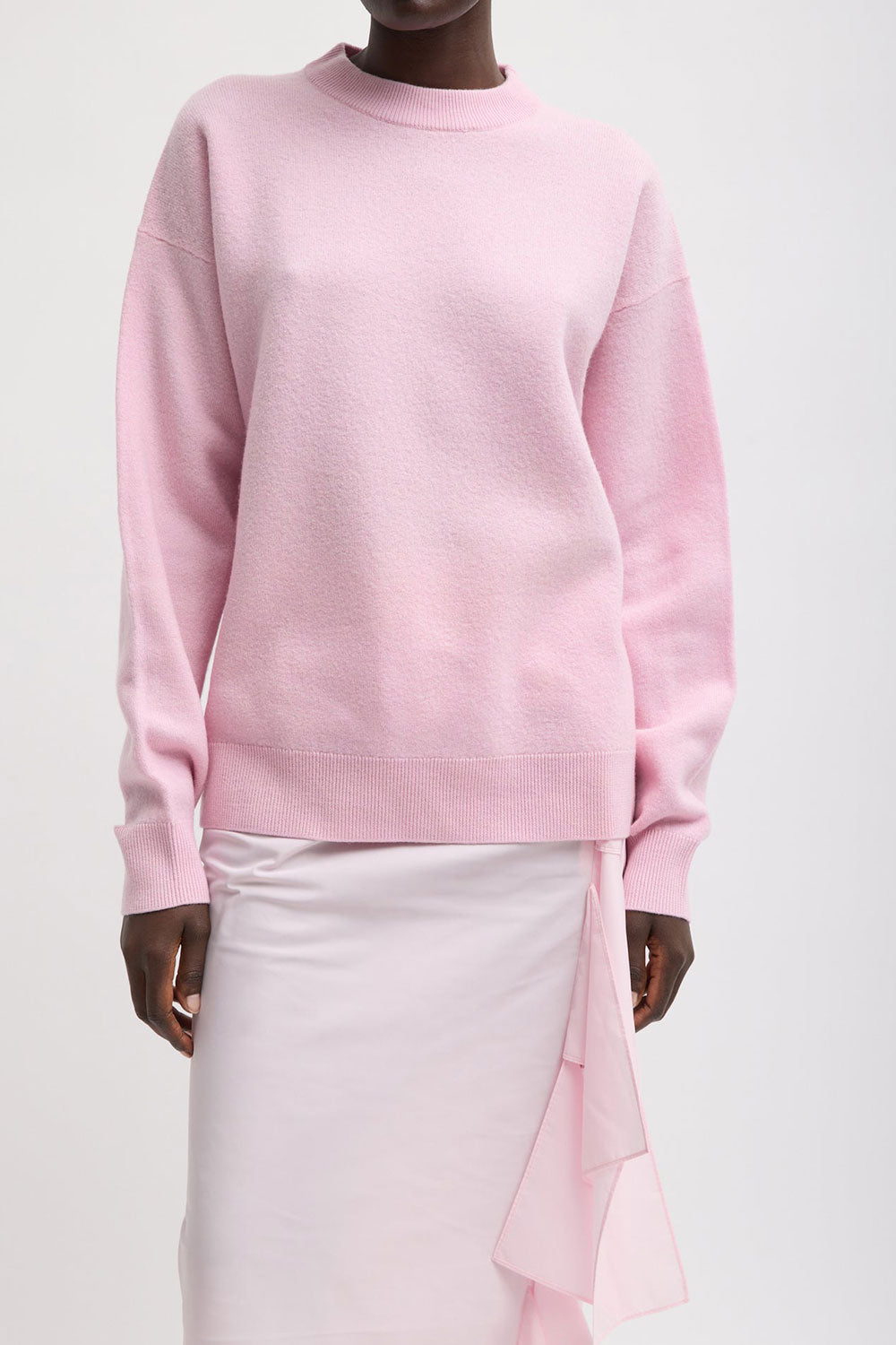 Tibi Wool Crewneck Easy Pullover Pink