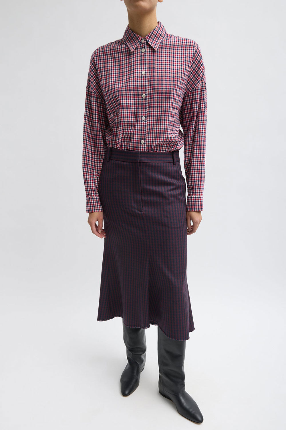 Tibi Flannel Oversized Shirt Red Multi