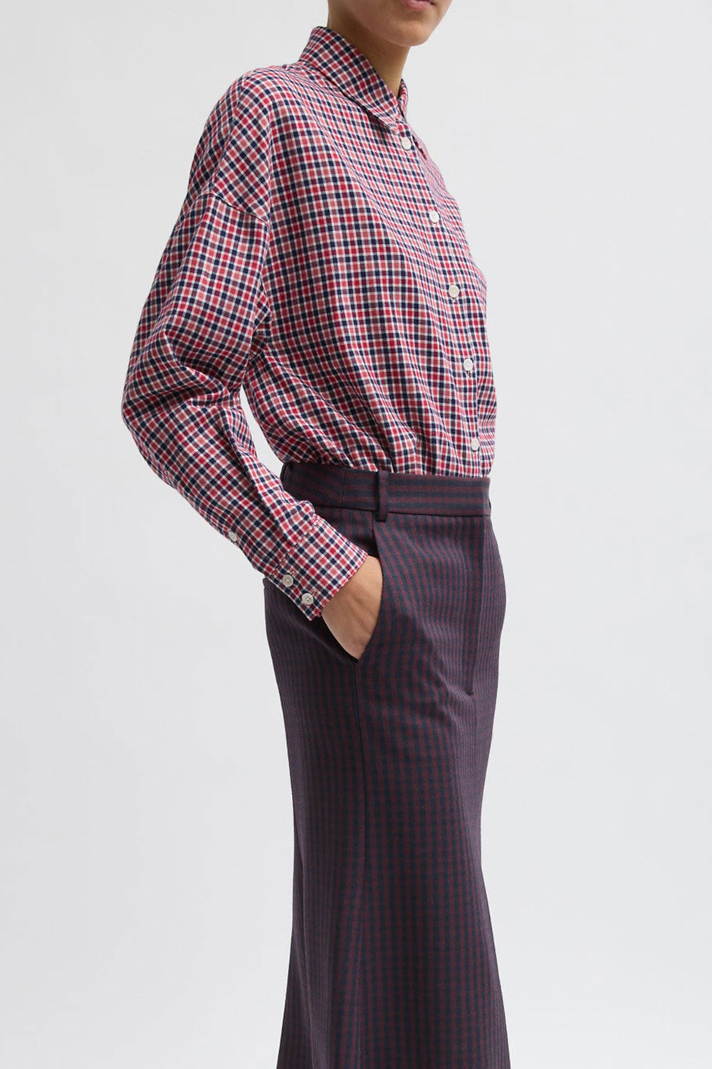 Tibi Flannel Oversized Shirt Red Multi