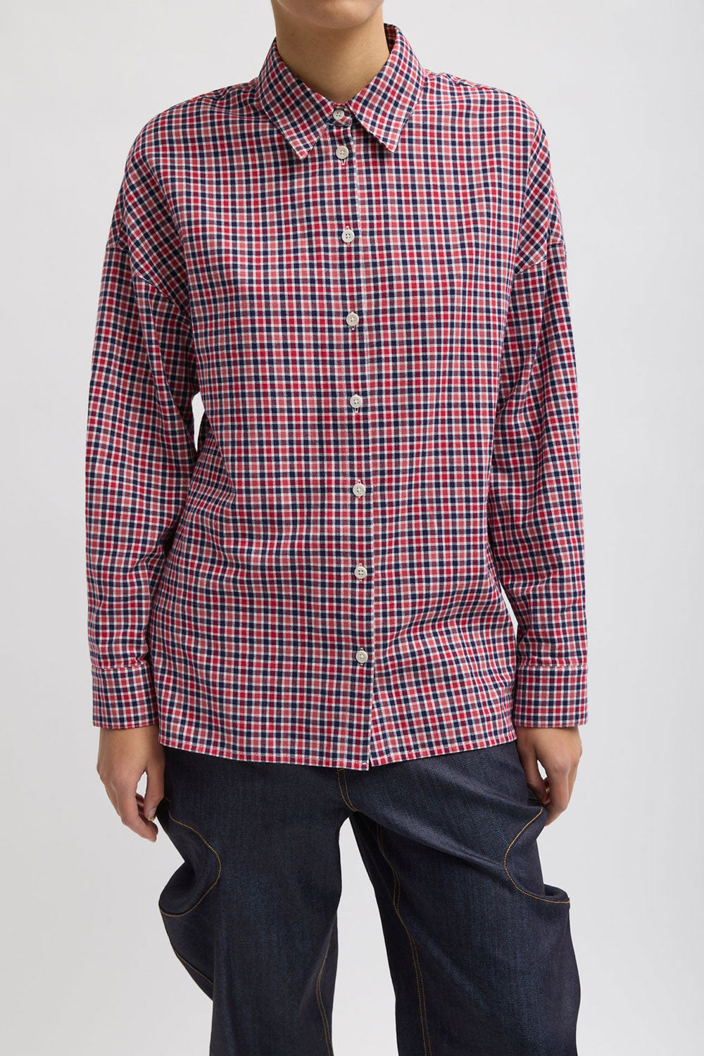 Tibi Flannel Oversized Shirt Red Multi