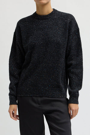 Tibi Speckled Tweed Easy Pullover Black Multi