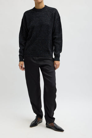 Tibi Speckled Tweed Easy Pullover Black Multi