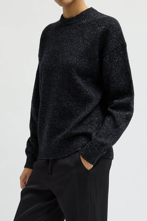 Tibi Speckled Tweed Easy Pullover Black Multi