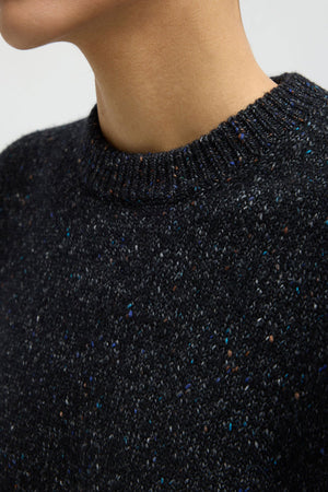 Tibi Speckled Tweed Easy Pullover Black Multi