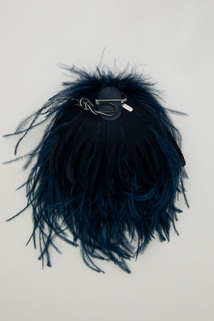 Indress Begonia Ostrich Brooch Dark Navy