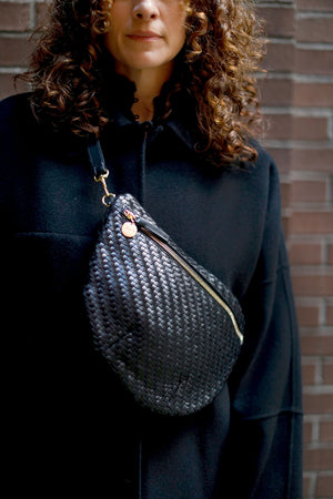 Clare V. Grande Fanny Bag Woven Zig Zag Black