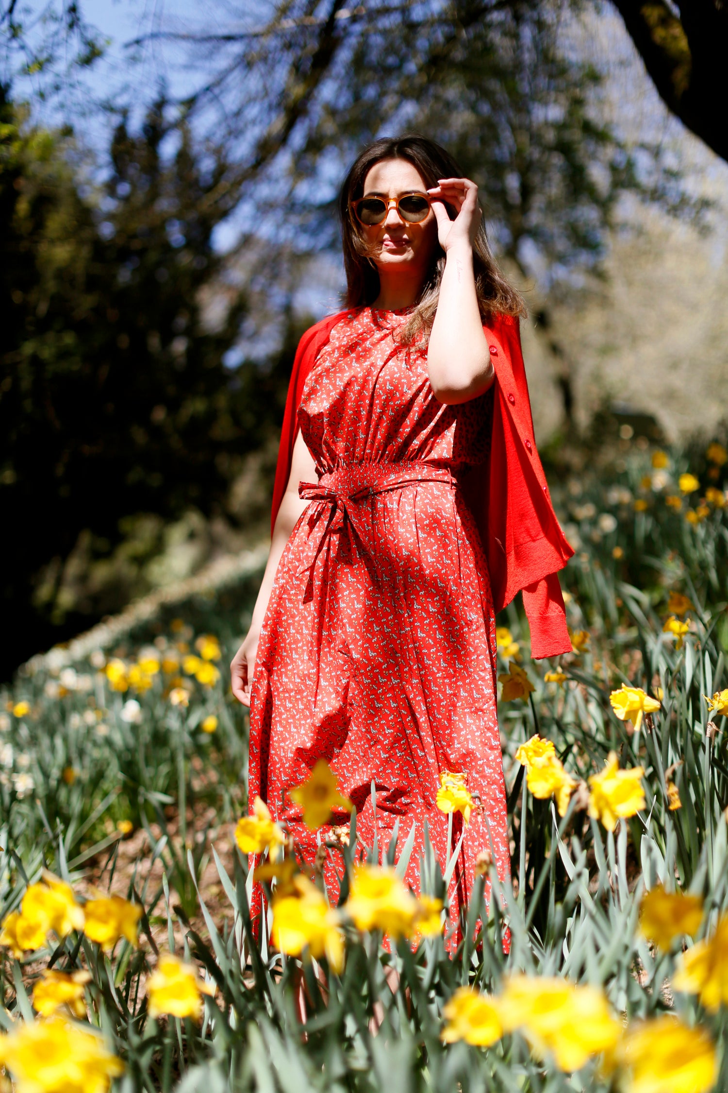 F&H Women's Bunny Sleeveless Smocked Dress Red