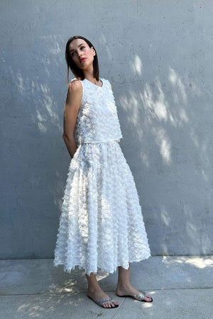 Louiza Babouryan Eyelash Cotton Top White