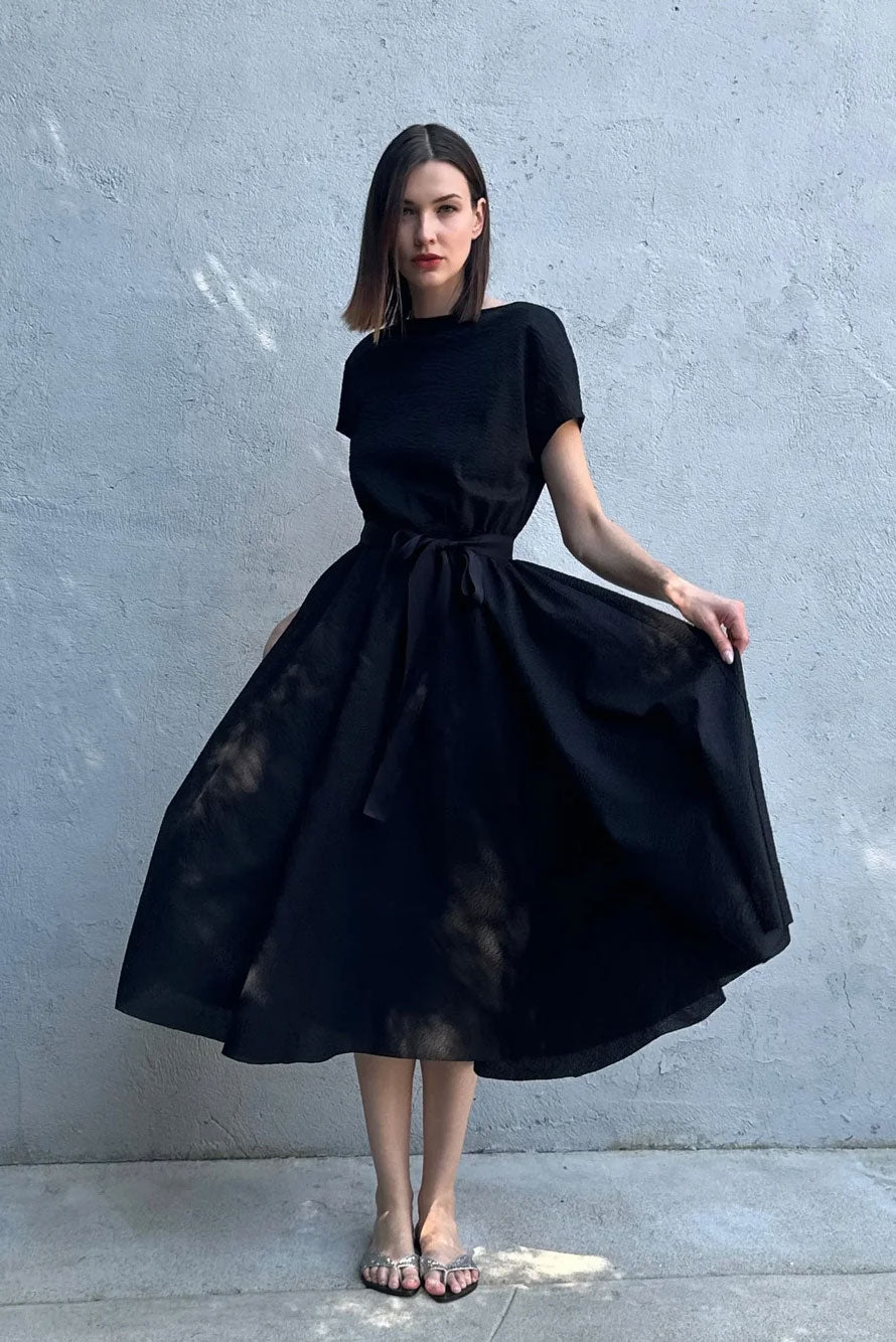 Louiza Babouryan Textured Cotton Skirt Black
