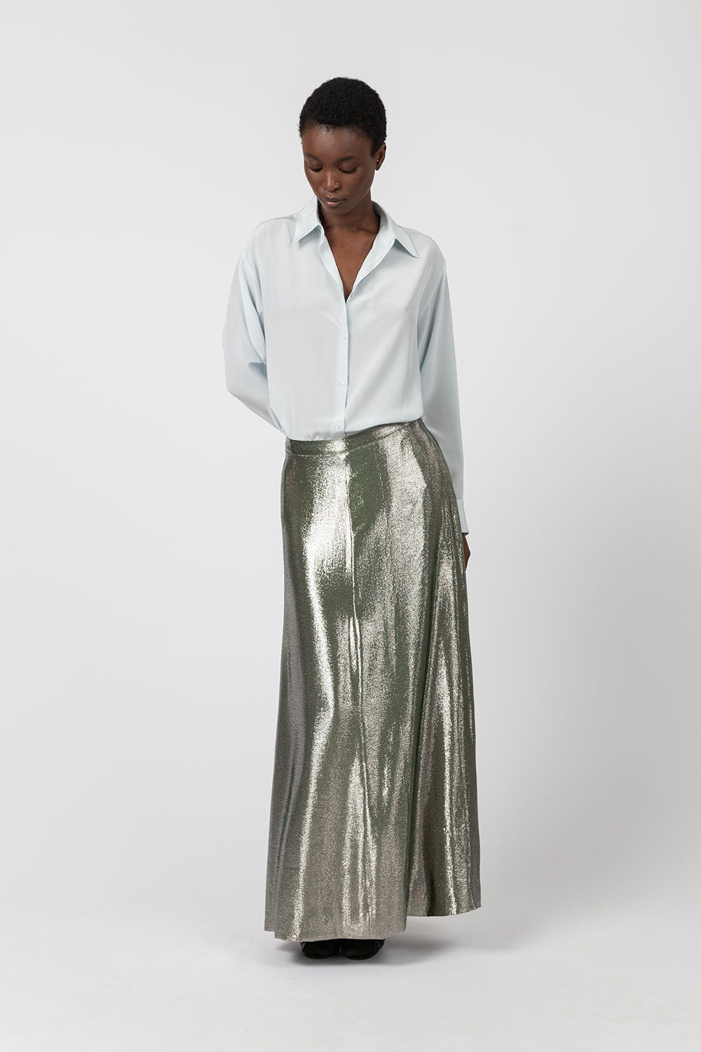 Indress Garonne Silk Lurex Skirt Silver Green
