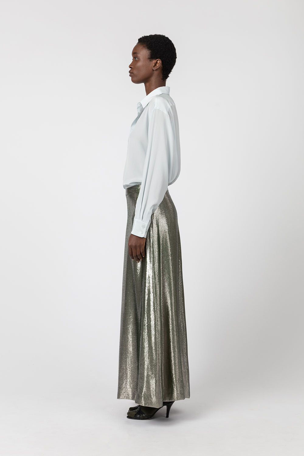 Indress Garonne Silk Lurex Skirt Silver Green