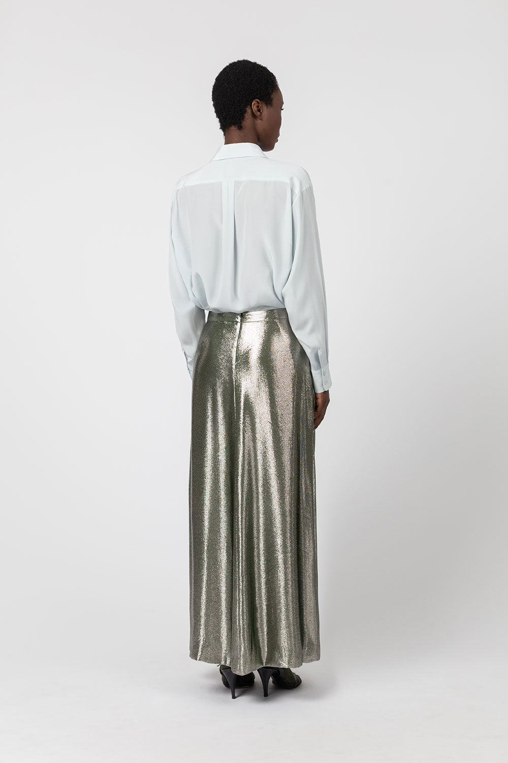 Indress Garonne Silk Lurex Skirt Silver Green