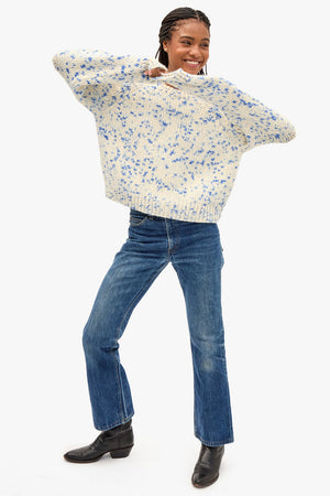 Clare V Le Court Sweater Cream Cobalt Speckle