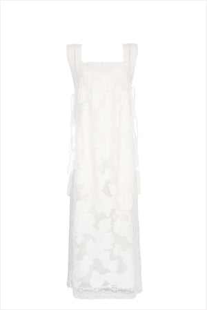 Loretta Caponi Long Fiocchini Dress White Devore