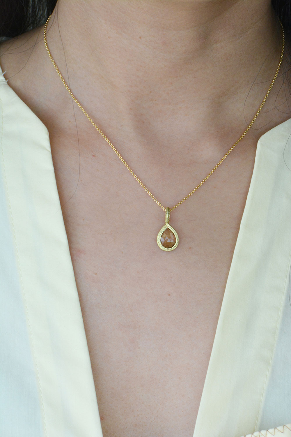 Francesca Lacagnina Yellow Tourmaline Pear Shape Pendant Necklace