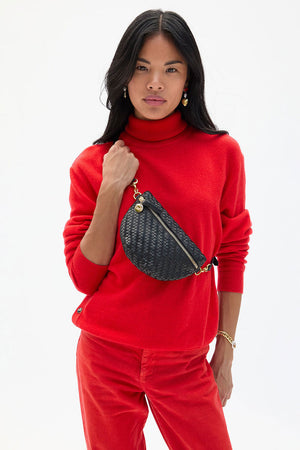 Clare V. Petite Fanny Bag Woven Zig Zag Black