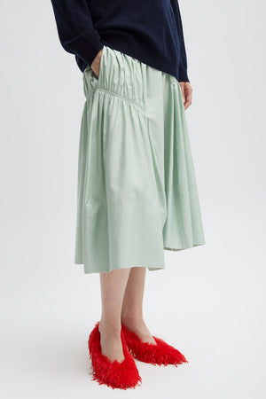 Tibi Resort Shirred Paneled Skirt Lido Green