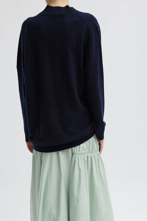 Tibi Resort Cashmere Warp V-Neck Pullover Navy