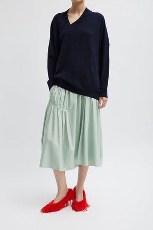 Tibi Resort Shirred Paneled Skirt Lido Green