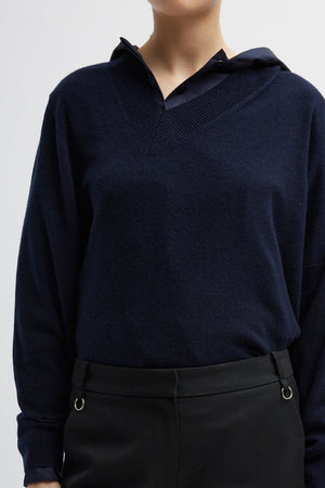 Tibi Resort Cashmere Warp V-Neck Pullover Navy