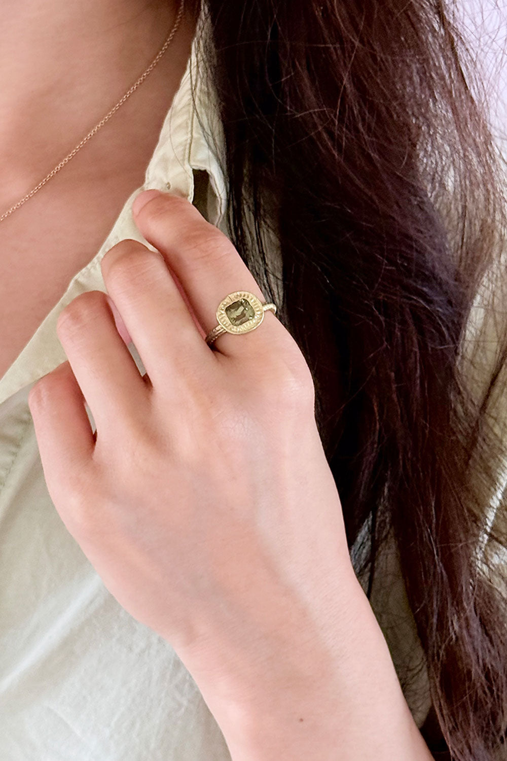 Faceted Green Grossular Garnet Ring
