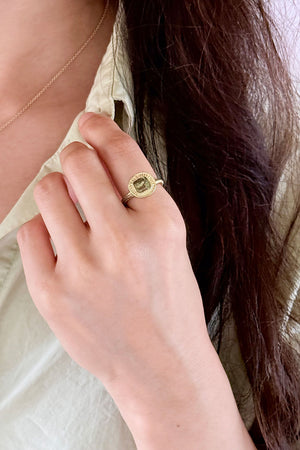 Faceted Green Grossular Garnet Ring