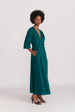 Indress Litchi Cotton Poplin Dress Emerald