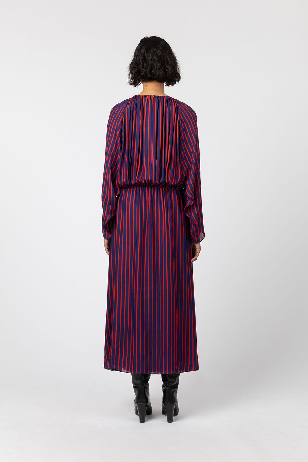 Indress Escaut Silk Stripe Dress Scarlet Blue
