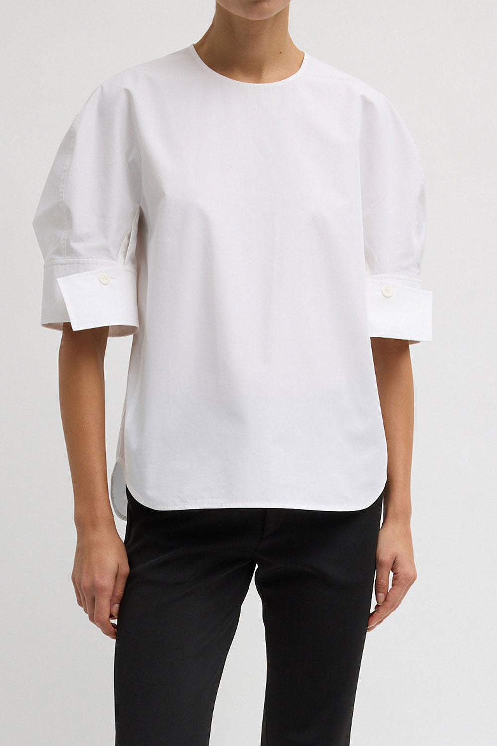 Tibi Poplin Reverse Sleeve Top White