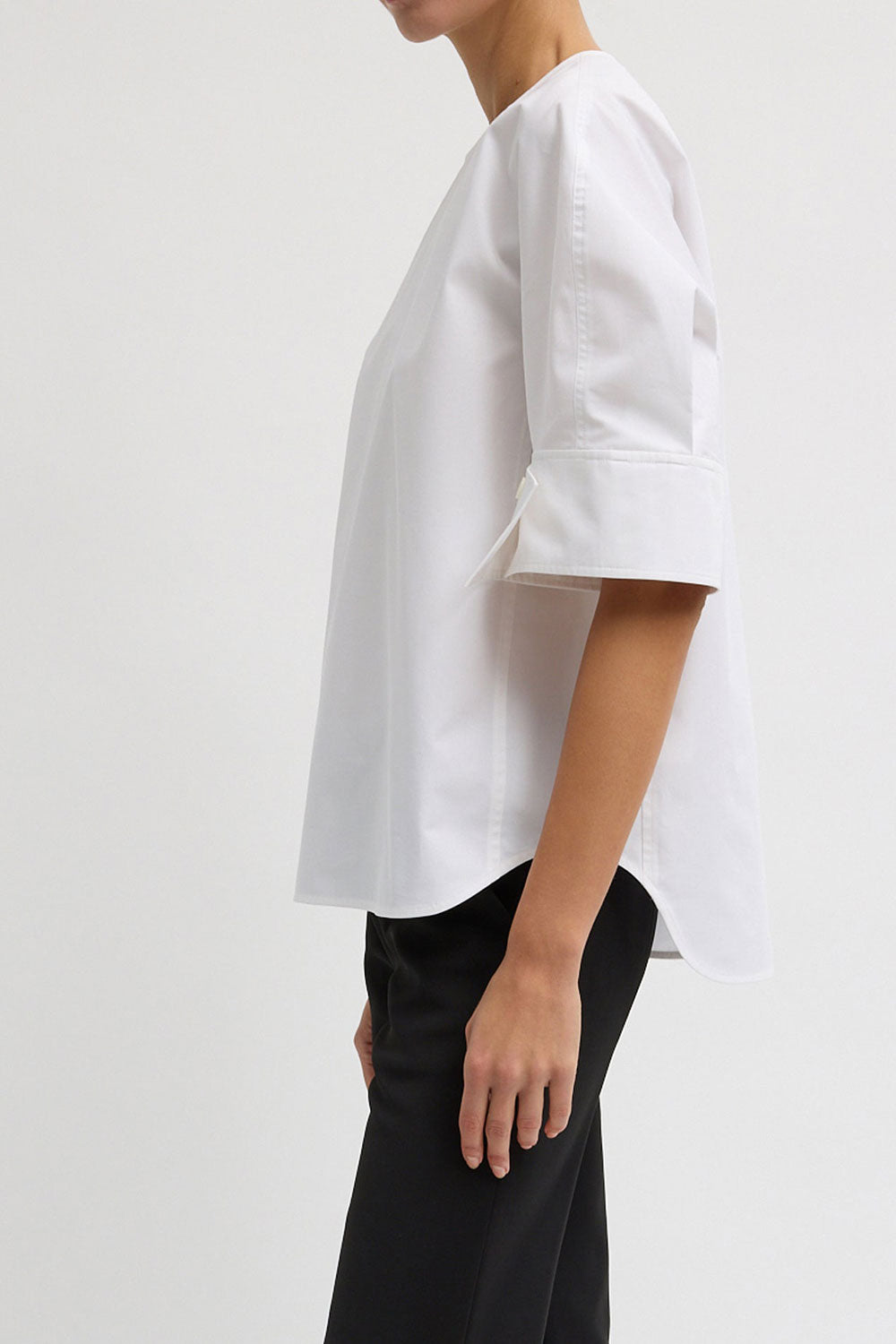 Tibi Poplin Reverse Sleeve Top White
