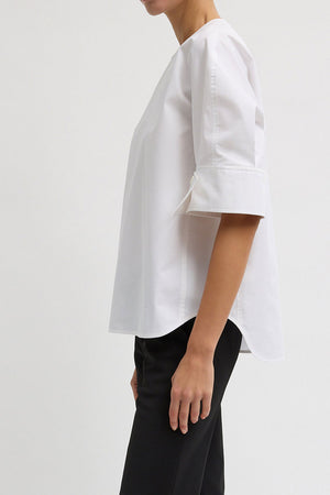 Tibi Poplin Reverse Sleeve Top White
